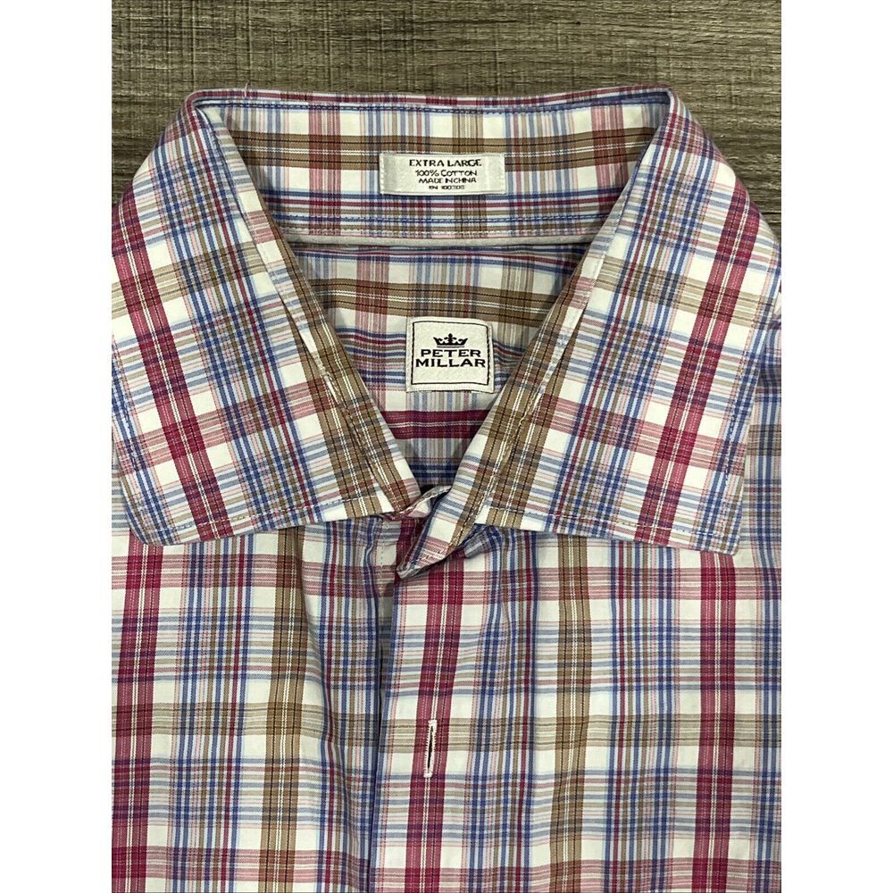 Peter Millar Men's Size XL Front Pocket Button Down Plaid Shirt Long Sleeve